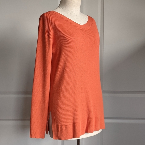 Lafayette 148 Sweater Lightweight Rib Knit V-Neck Pullover Habanero Orange M NWT - Picture 10 of 14